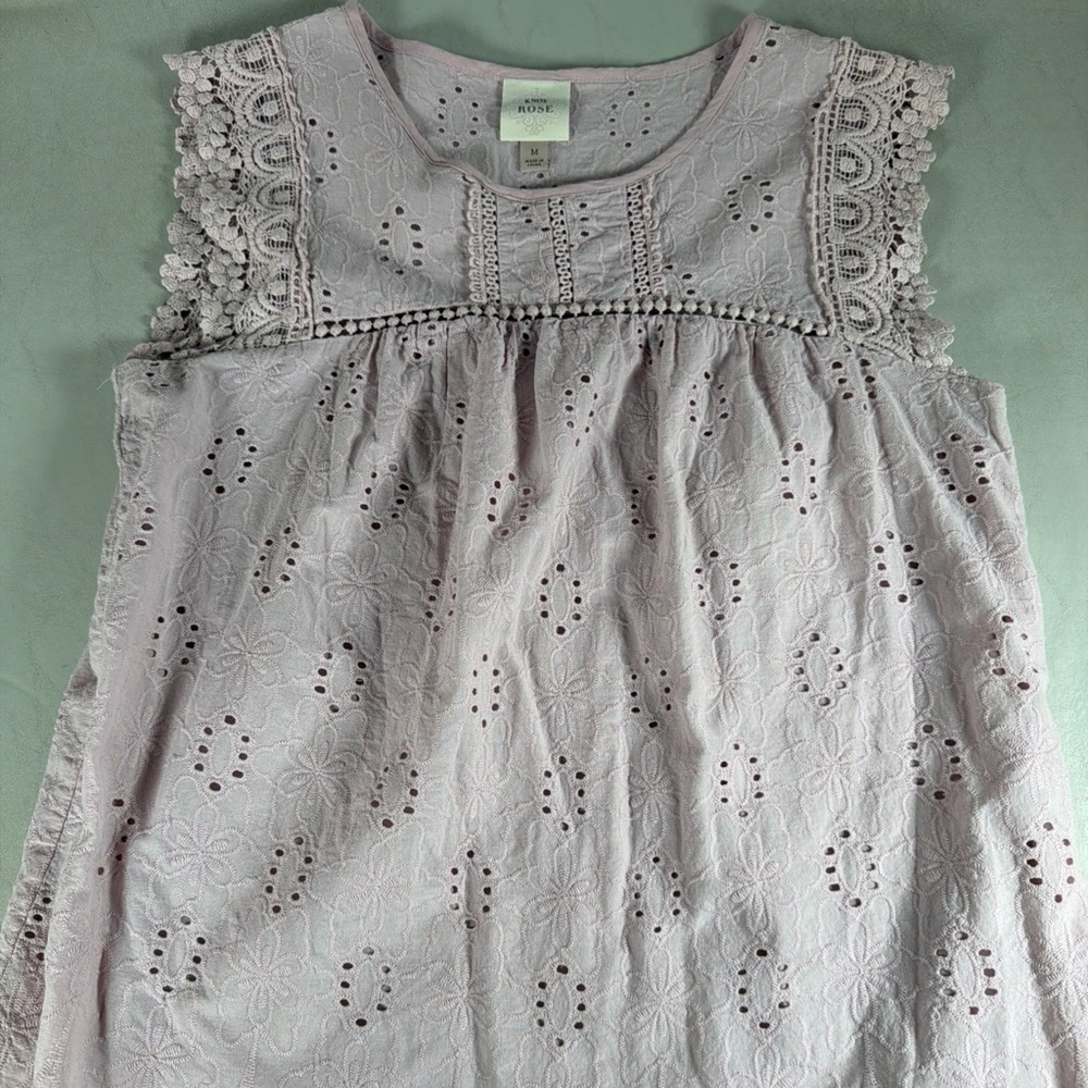 Knox Rose Lavender Eyelet Lined Sleeveless Boho Top M Cottagecore